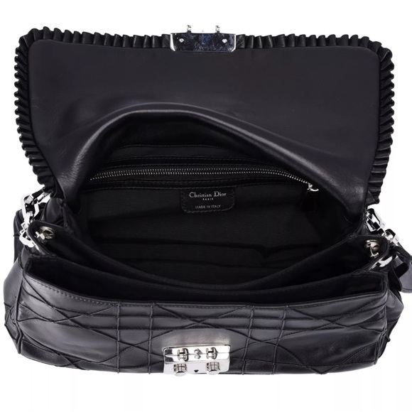 Christian Dior Black Lambskin Leather New Lock Ruffle Flap Shoulder Bag Ruffle - Picture 13 of 15